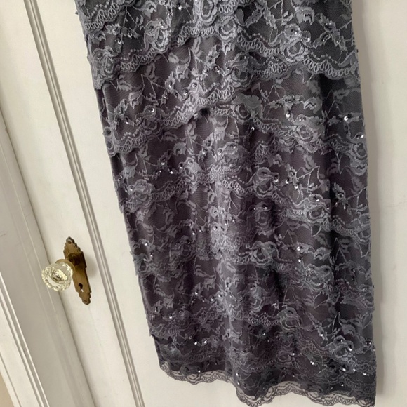 Blu Sage Y2K Prom Cocktail Dress Sz 10 Gray Sheer Lace Sequins Sleeveless Fairy - Picture 5 of 10